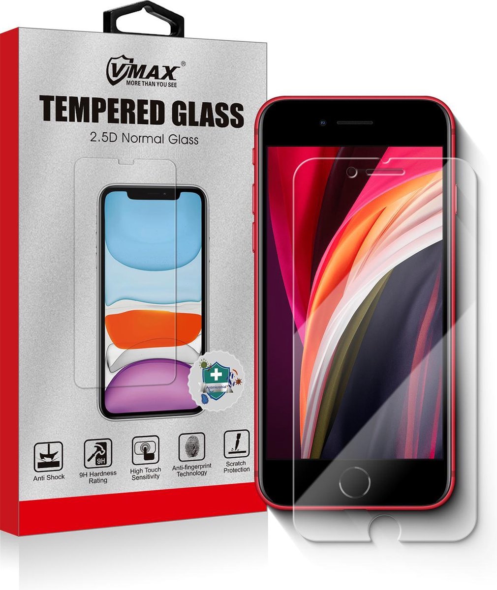 iPhone SE 2022 Gehard Glas 2.5D Scherm Protector Tempered Glass | 9H+ Hardheid | Anti-shatter | Anti-schok | Anti-vingerafdruk | Anti-bacteriëel