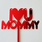 Taartdecoratie versiering| Taart topper | Cake topper | Mama Moeder| I Love U Mommy | Rood spiegel glans |14 x8 cm (bxh)| karton