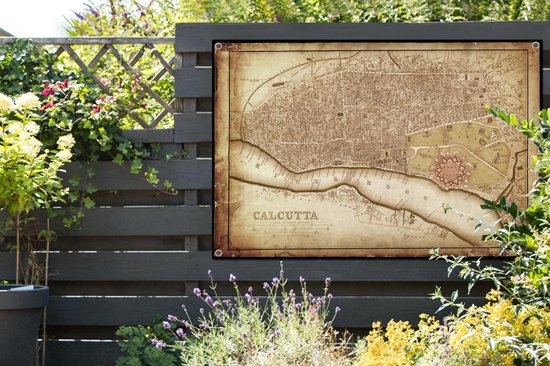 Illustration d'une ancienne carte de Calcutta en Inde affiche de jardin 180x120 cm - Toile de jardin / Toile d'extérieur / Peintures d'extérieur (décoration de jardin) XXL / Groot format!