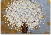 Handgeschilderd schilderij Olieverf op Canvas - Witte Bloemen in Vaas