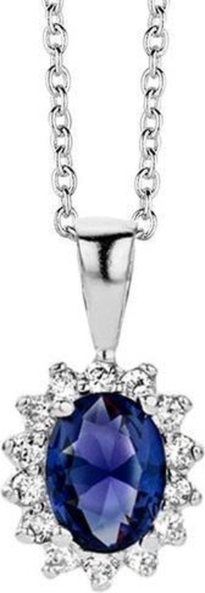 New Bling Gift Set 9NB SET009 60 Bijoux Gift Set - Boucles d' Boucles d'oreilles en argent 6x8 mm Collier 40 + 5 cm Taille de Ring 60 - Solitaire Zirconia stone - Argenté / Blauw