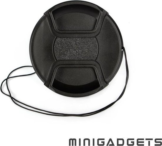 Zwarte lensdop met koord van Minigadgets.