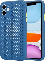 siliconen hoesje met gaatjes geschikt voor Apple iPhone 11 - donkerblauw + glazen screen protector