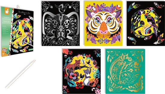 Janod Les Ateliers Du Calme - Scratch Art Dieren Van De Wereld - Knutselset Om Prachtige Tekeningen Te Maken - Geschikt Vanaf 5 Jaar