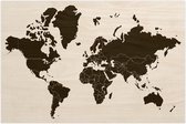 Wereldkaart op hout|90x60cm liggend|berkenplex|wanddecoratie