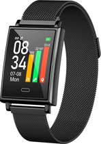 Belesy® Square - Smartwatch Dames - Smartwatch Heren - Horloge - Stappenteller - Bloeddruk - Calorieën - 1.3 inch - Kleurenscherm -  Milanees - Staal - Zwart