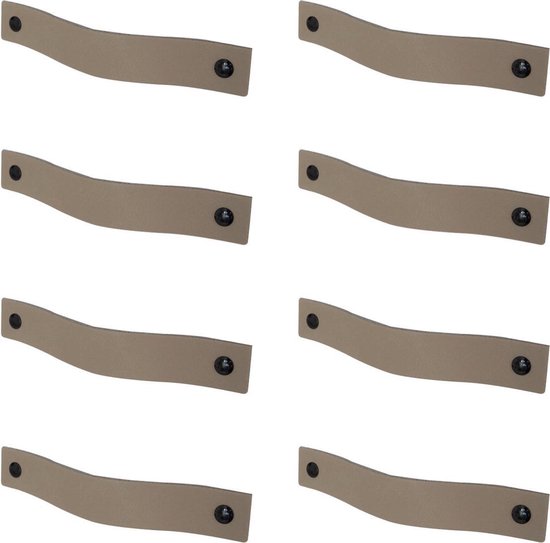 8x Leren handgrepen 'platte greep' XS - TAUPE (12,6 x 2,5 cm) - incl. 3 kleuren schroefjes (handgreepjes - leren grepen - greepjes - leren lusjes)