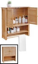 Decopatent® Badkamerkast hangkast met 2 Deuren - Hangende bamboe opbergkast voor badkamer - Legplank & Handdoekhouder - muurkast
