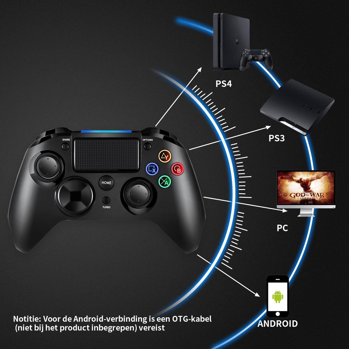 PS4 Wireless Controller – Programmeerbare Knoppen– Geschikt voor PS4/PS3/PC–  Zwart LED | bol.com