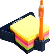 Stick'n Bureauhouder memokubus 76x76mm, neon assorti 5 kleuren, 400 sticky notes