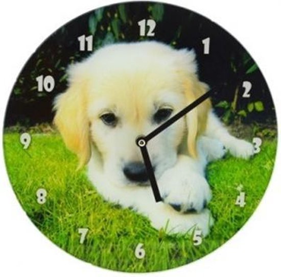 Glazen wandklok hond 30,5 cm Klok | bol.com
