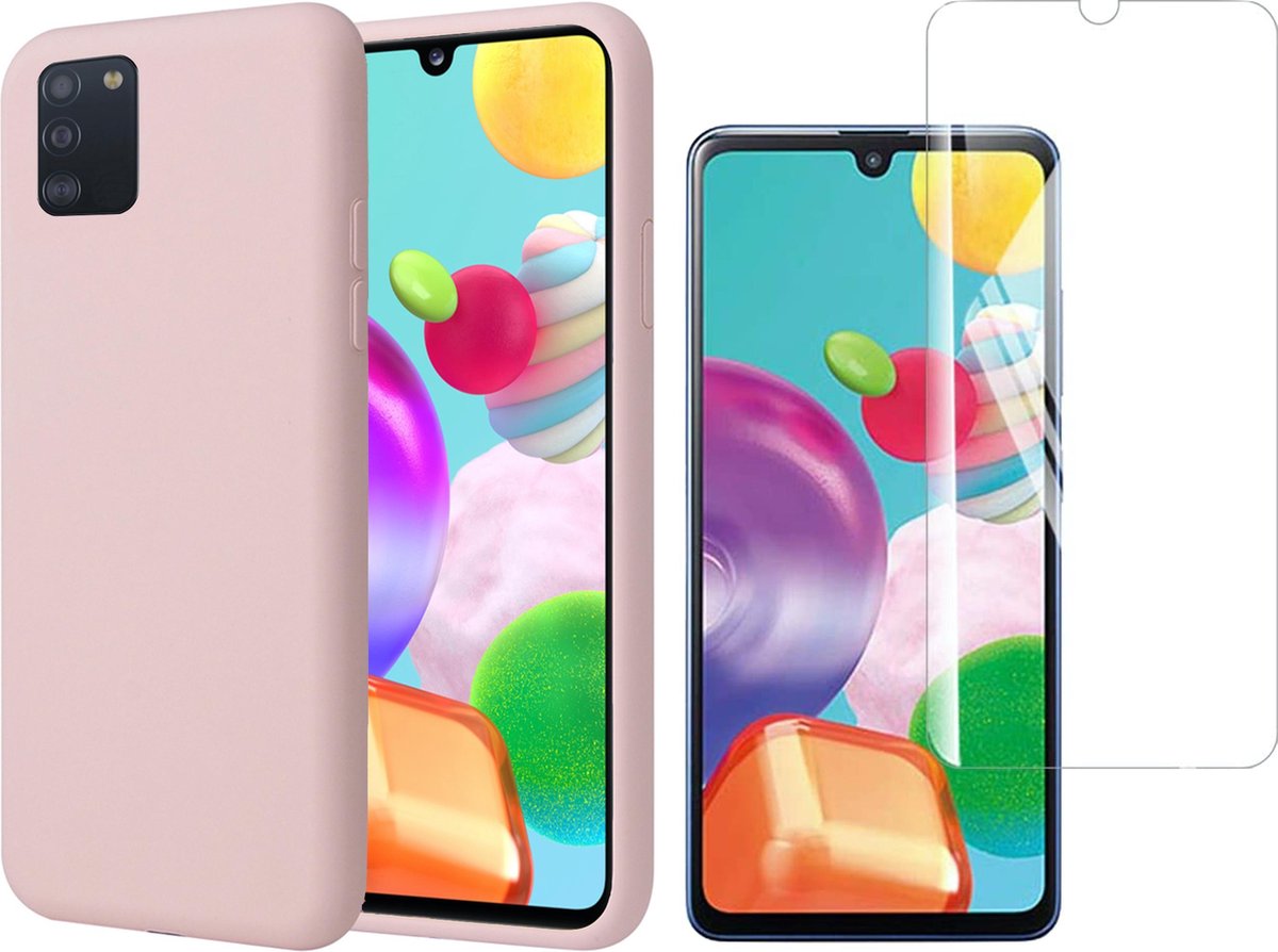Hoesje geschikt voor Samsung Galaxy A41 - Liquid Siliconen Case Roze + Screen Protector