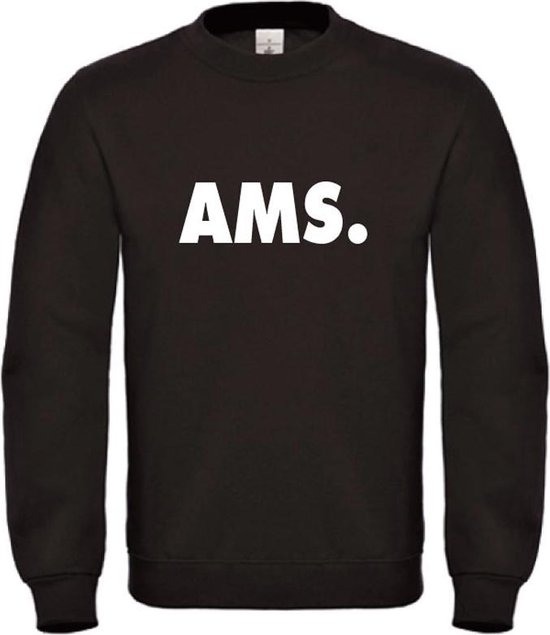 Sweater zwart XL AMS. witte opdruk - soBAD. | Amsterdam | Unisex | Sweater heren | Sweater Dames
