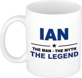 Naam cadeau Ian - The man, The myth the legend koffie mok / beker 300 ml - naam/namen mokken - Cadeau voor o.a verjaardag/ vaderdag/ pensioen/ geslaagd/ bedankt