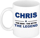 Naam cadeau Chris - The man, The myth the legend koffie mok / beker 300 ml - naam/namen mokken - Cadeau voor o.a verjaardag/ vaderdag/ pensioen/ geslaagd/ bedankt