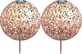 2x Buiten/tuin koperen decoratie bollen/ballen solar verlichting 28,5 cm - Tuinverlichting - Tuinlampen - Solarlampen op zonne-energie