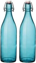 Set van 2x stuks turqouise giara flessen met beugeldop - Woondecoratie giara fles - Turqouise weckflessen