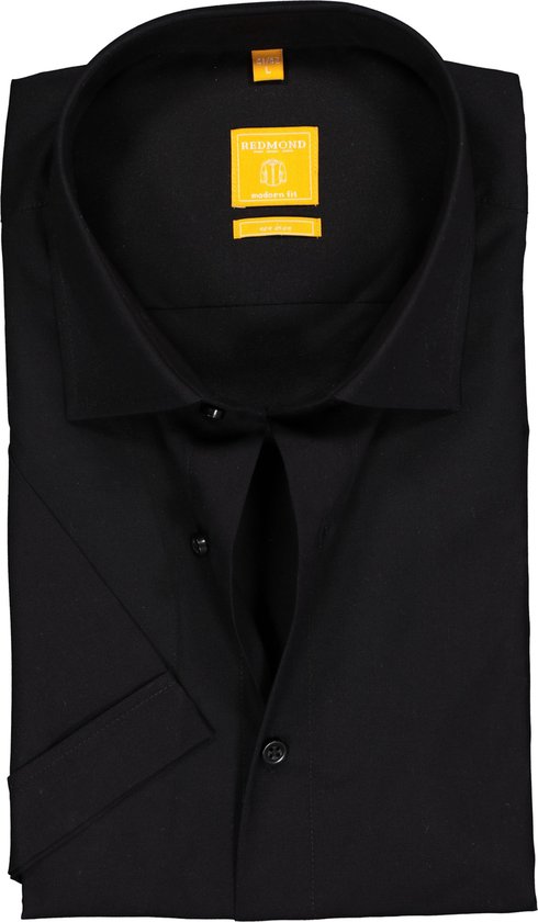 Redmond modern fit overhemd - korte mouw - zwart - Strijkvriendelijk - Boordmaat: