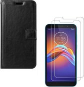 hoesje Geschikt voor: Motorola Moto E6 Play Portemonnee zwart met 2 stuks Glas Screen protector