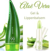 Aloë Vera Gel en Lippenbalsem Verzorgingspakket – 99% Aloë Vera Gel / 92% Aloë Vera Lippenbalsem – Geneeskrachtig – Verjongend – 55 ml./4 gr.