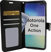 Bookcase Geschikt voor: Motorola One Action - Zwart - portemonnee hoesje