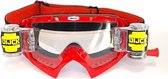 DIJCK Crossbril + Roll-Off Systeem,rood frame met heldere lens en triple schuim. Fraaie USA Style band met silicone antislip.