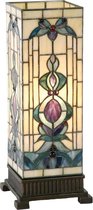 LumiLamp Tiffany Tafellamp 18*18*45 cm E27/max 1*40W Beige, Blauw Glas in lood Rechthoek Tiffany Bureaulamp Tiffany Lampen