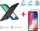 2-In-1 Screenprotector Bescherming Protector Set Geschikt Voor Apple iPhone X - Full Cover 3D Edge Tempered Glass Screen Protector Met Siliconen Back Cover Case - Mat Zwart / Trans