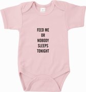 Baby rompertje Feed me or nobody sleeps tonight | Korte mouw 50/56 Licht roze