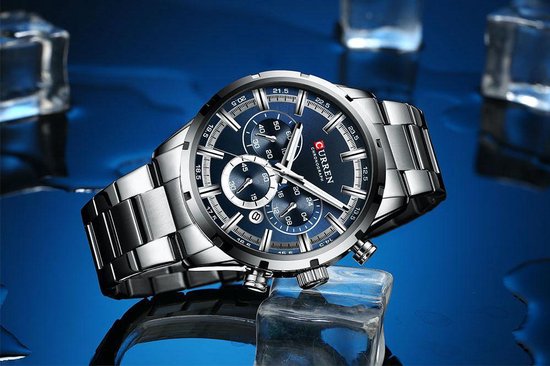Curren Montres for Men Montre pour homme Montre pour Garçons Montre pour homme - Résistant à l'eau - Blauw Argent - Curren-NL®