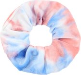Marble/Tie-dye velvet scrunchie/haarwokkel, pastel perzik & blauw