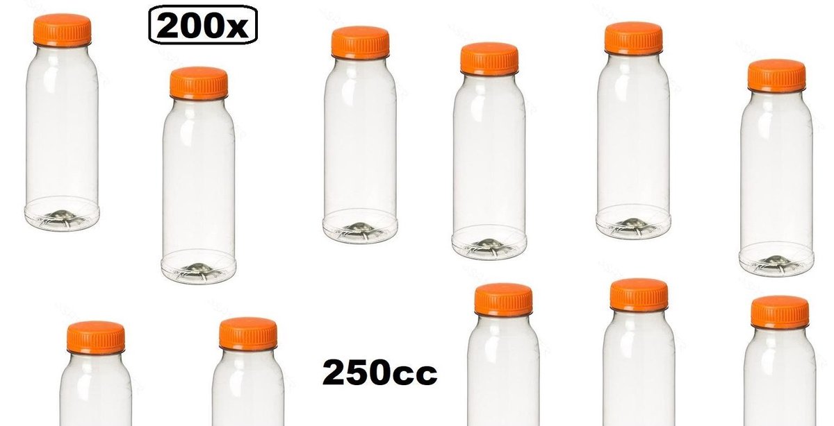Weiland Wapenstilstand De volgende 200x Flesje PET helder 250cc met oranje dop - drink fles vruchten sap  limonade drank | bol.com
