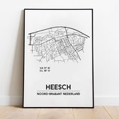 Heesch city poster, A4 met lijst, plattegrond poster, woonplaatsposter, woonposter