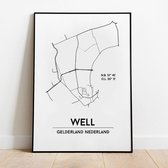 Well city poster, A4 met lijst, plattegrond poster, woonplaatsposter, woonposter