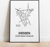 Diessen city poster, A3 (30x40) met lijst, plattegrond poster, woonplaatsposter, woonposter