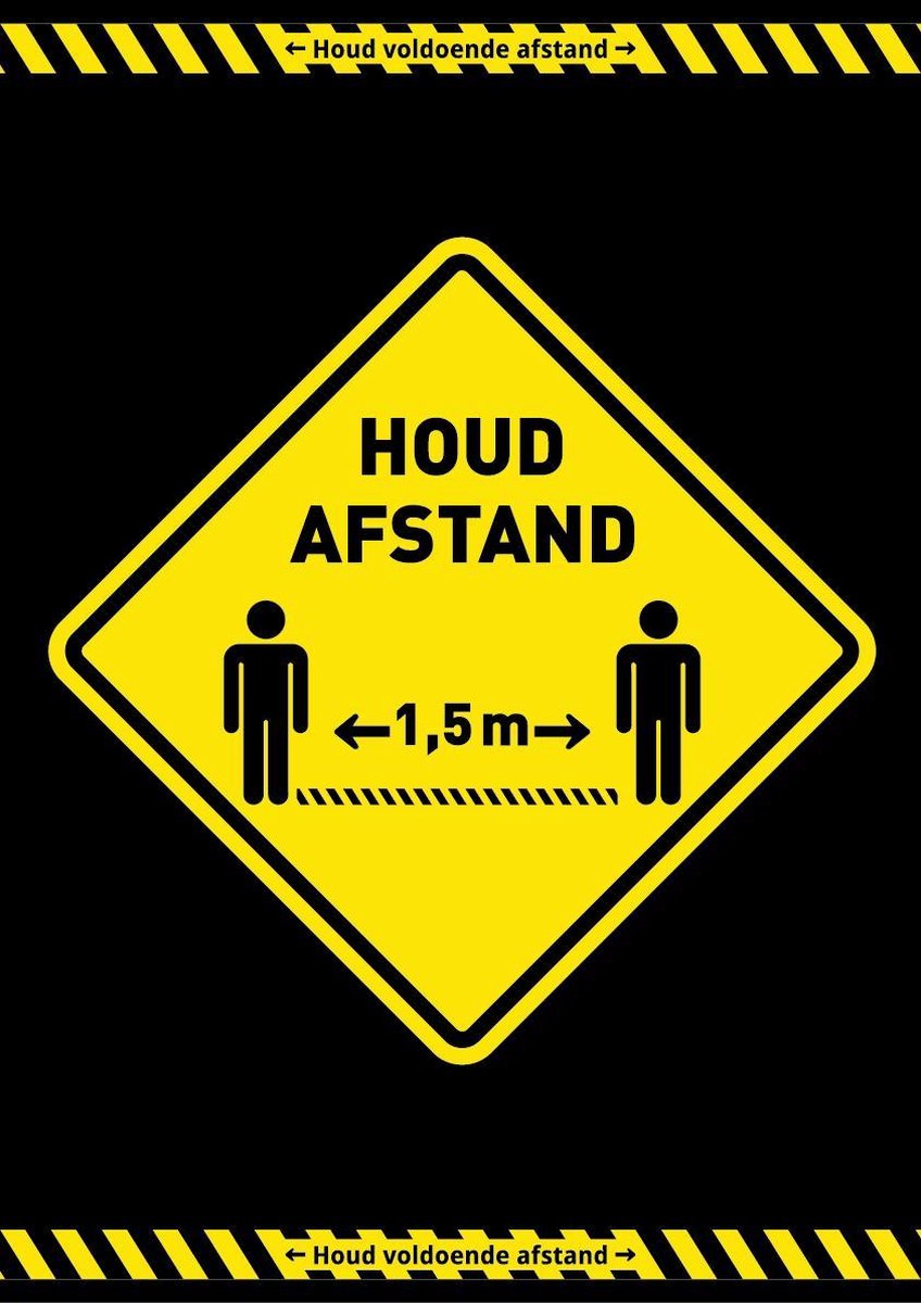 Raamstickers Houd 1,5 meter afstand - Corona - 258 x 365 mm - 8 stuks