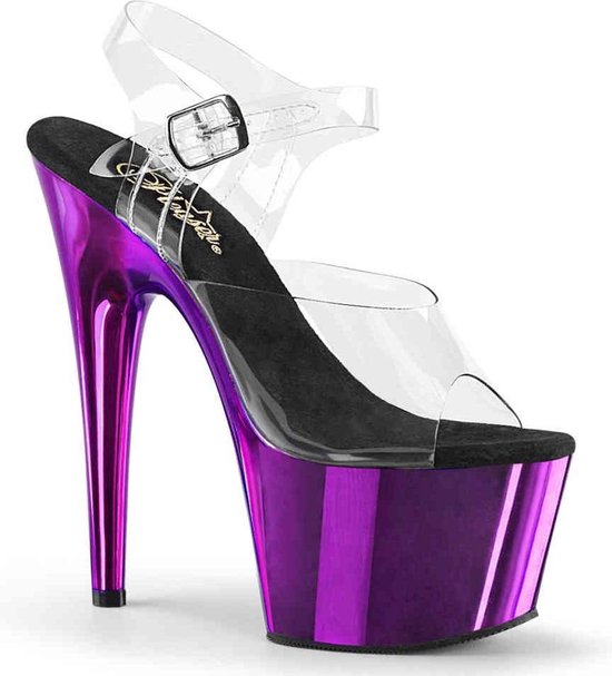 Pleaser - ADORE-708 Sandaal met enkelband, Paaldans schoenen - Paaldans schoenen - 39 Shoes - Zwart/Paars