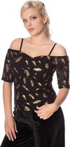 Dancing Days Top -L- SPARKLE FEATHER Off shoulder Zwart/Goudkleurig