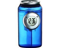 H2O Power Can Shape Clock Klok op Water Energie in Blikvorm | LCD klok met unieke waterbatterij | kleur blauw