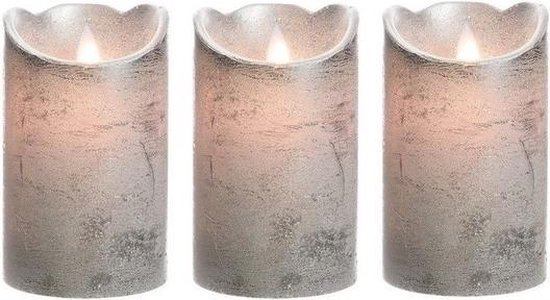 3x LED kaarsen/stompkaarsen zilver 12 cm flakkerend - Kerst diner tafeldecoratie - Home deco kaarsen