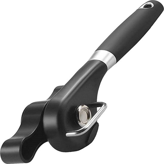 Blikopener - Veilig - Opent zonder scherpe randen - hersluitbaar - RVS - Silicone - Zwart - Blik opener - Can opener - RVS blikopener