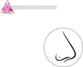 Joy|S - Zilveren neuspiercing driehoek 3 mm zirkonia roze 2 stuks