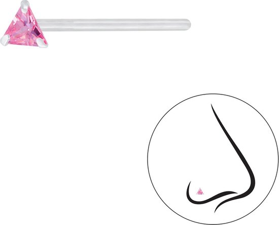 Joy|S - Zilveren neuspiercing driehoek 3 mm zirkonia roze 2 stuks