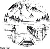 Temporary tattoo | tijdelijke tattoo | fake tattoo | tekening landschap in een cirkel met water, bootje, bergen en lucht | 60 x 60 mm