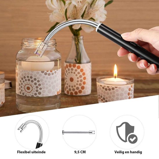 Oplaadbare Lange Elektrische Aansteker Buigbaar - Buigbare Aansteker - Duurzame Plasma Aansteker - Inclusief Cadeauverpakking - BBQ - Kaarsen - Zwart - Afbeelding 8