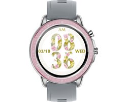 Belesy® Pink serie - Smartwatch Dames - Horloge - 1.3 inch - Kleurenscherm - Full Touch - 23 Sporten - Zilver - Roze - Grijs - Siliconen