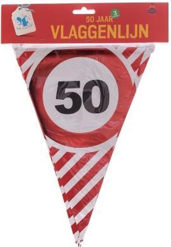 Vlaggenlijn ''50'' - Abraham/Sarah - 50 jaar - Slinger - 4 het moment! - 3 meter