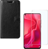 Huawei P20 Lite 2019 Portemonnee hoesje zwart met 2 stuks Glas Screen protector