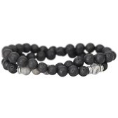 AWEMOZ Natuursteen Armbanden - Zwarte Kralen Armbandjes - 1+3 Grijs