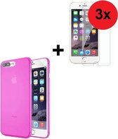 iPhone SE (2020) hoes Tpu Siliconen Case Hoesje Roze + 3x Tempered Gehard Glas / Glazen screenprotector (3 stuks) Pearlycase